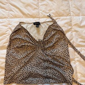 Beige Cheetah Print Ruched Satin skirt